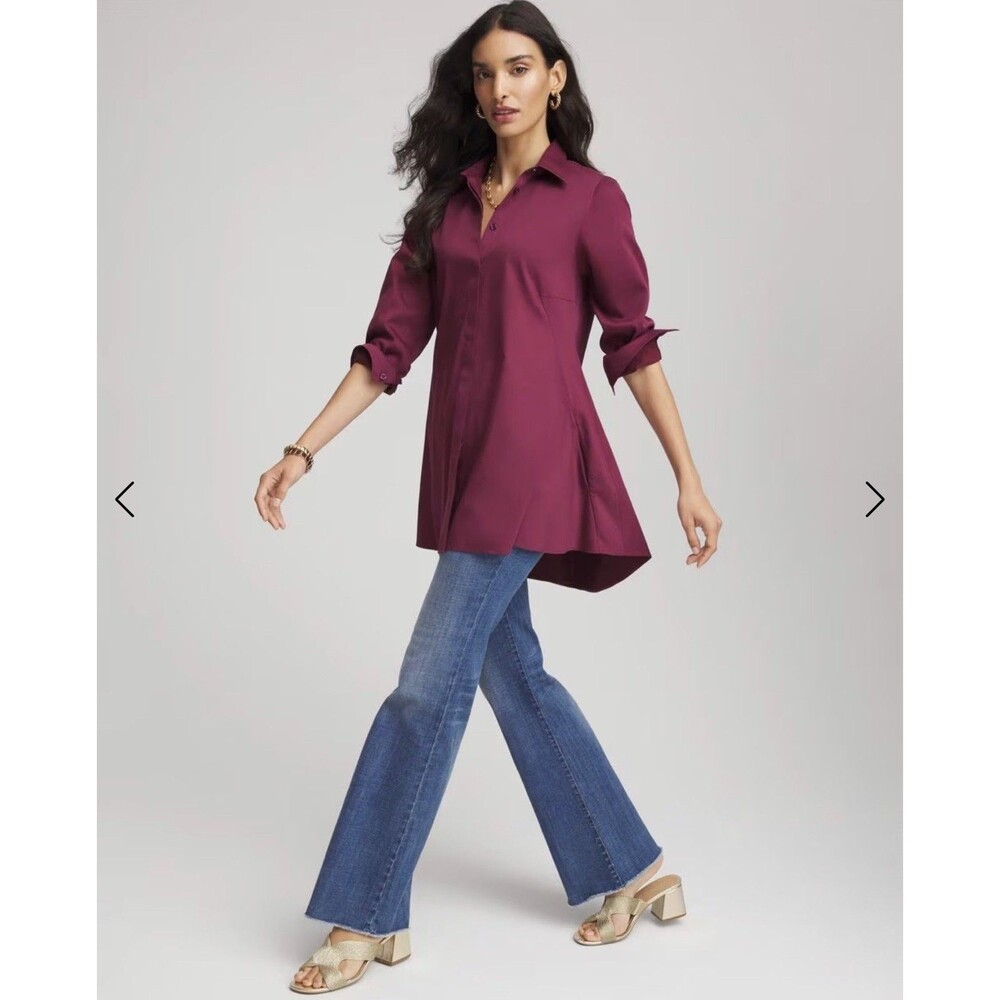 Chicos No-Iron pocketed Tunic  0(4) Deep Chianti Pockets Relaxed Top
